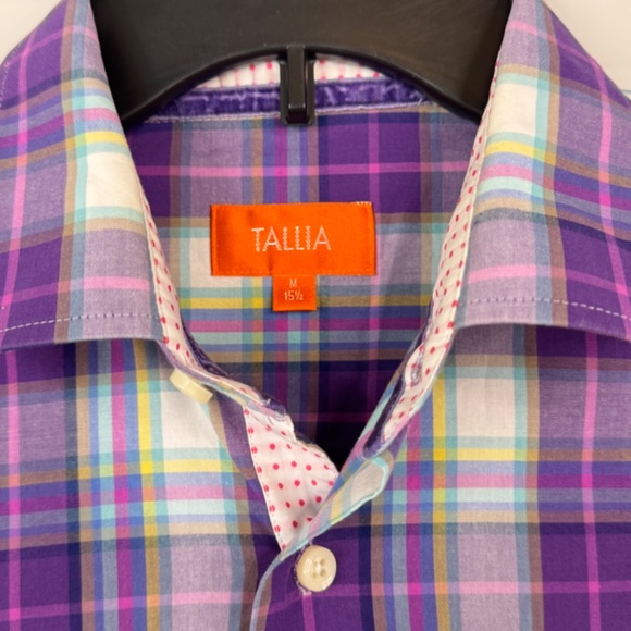 Tallia Mens Purple Plaid Collard Button Up Dress Up Shirt Sz. Medium M 15 1/2 - Picture 4 of 13